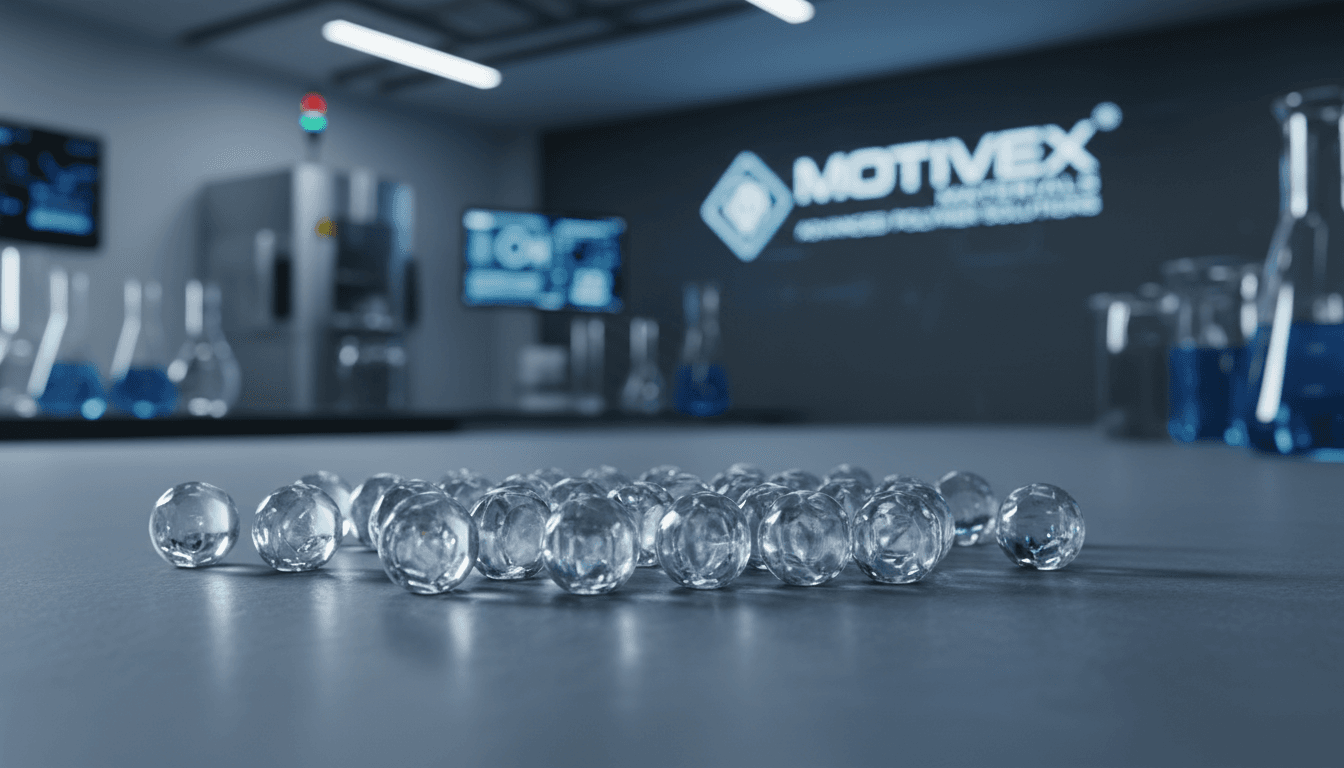 Chemist measuring high-performance polymer additives with precision equipment in modern laboratory setting