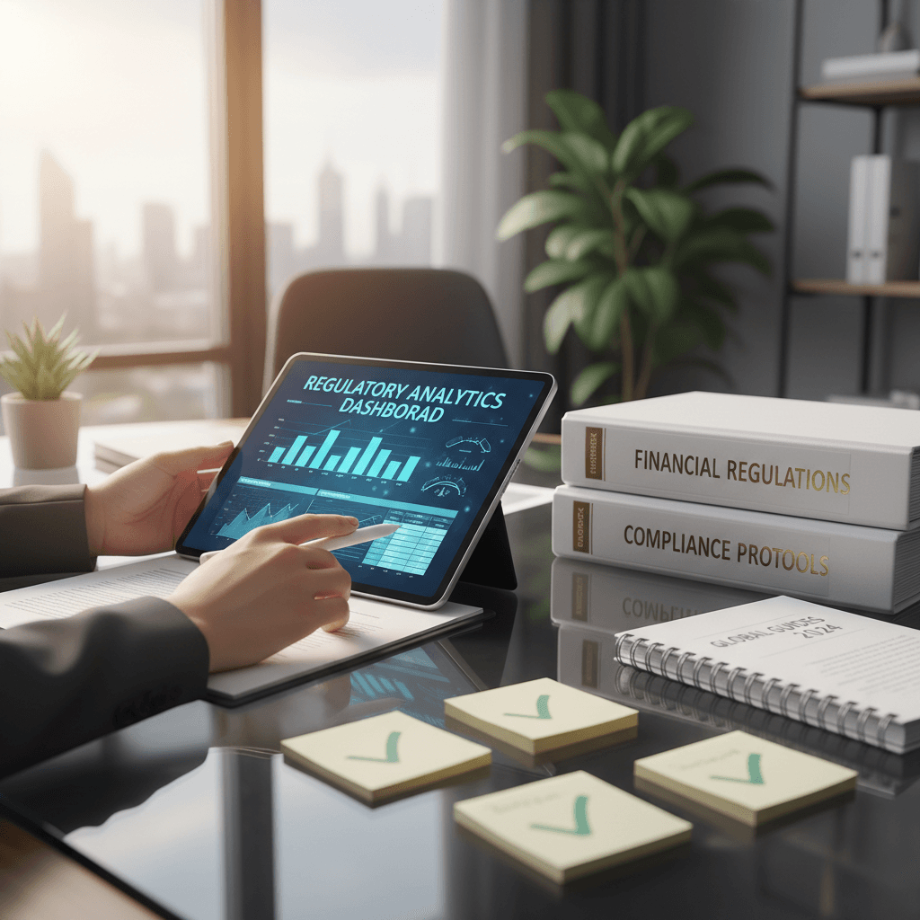 Professional workspace showing CBAM compliance documentation and carbon accounting dashboard